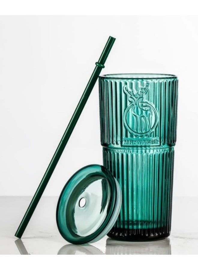 هابي هوم كوب زجاجي مزدوج الجدار مع غطاء وماصة 600 مل للأيس كوفي، العصائر، الكوكتيلات، الاستخدام المنزلي والسفر (أخضر زمردي) - Image 4